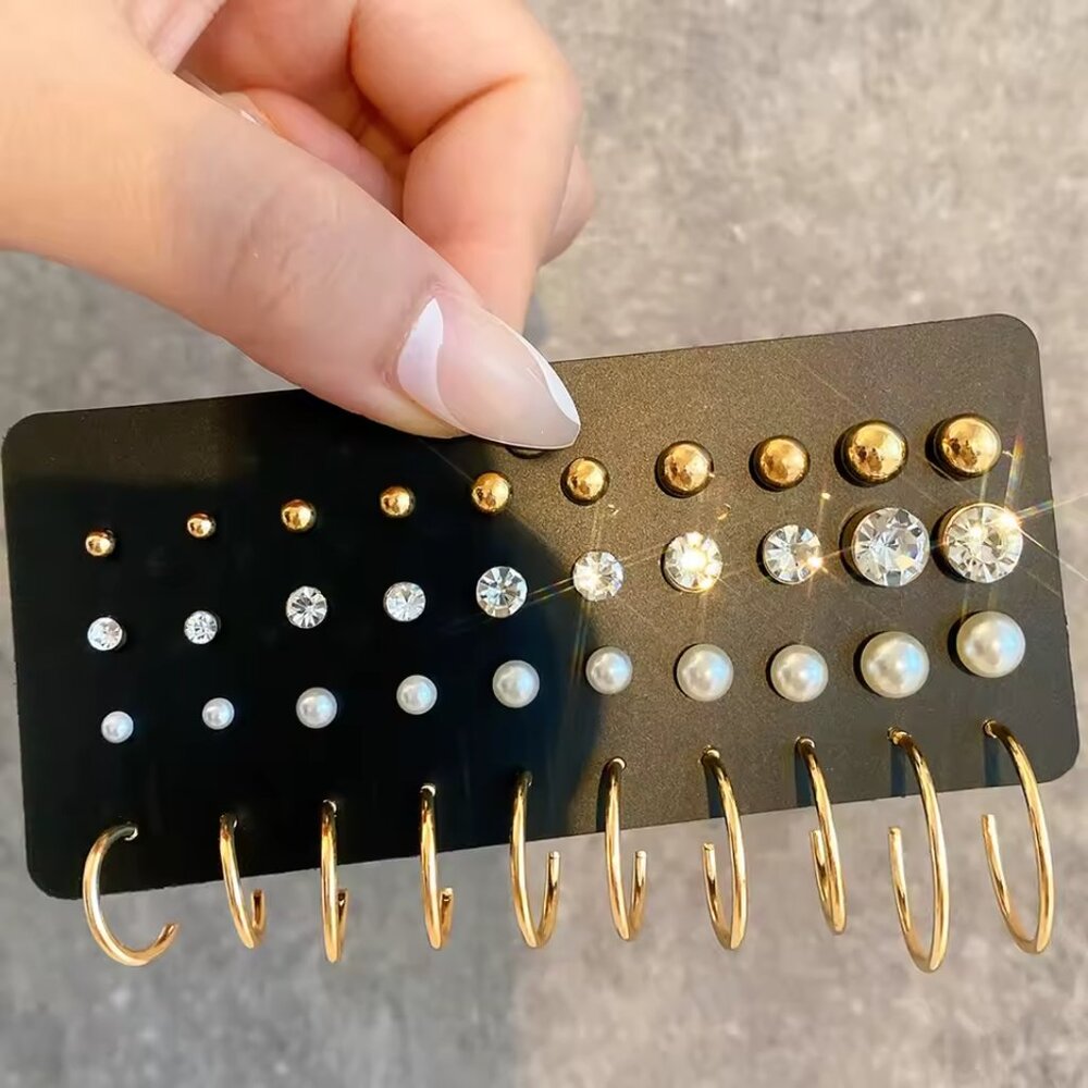 Fashion Classic Simple Small Stud Earrings for Women Girls Gold Color Crystal